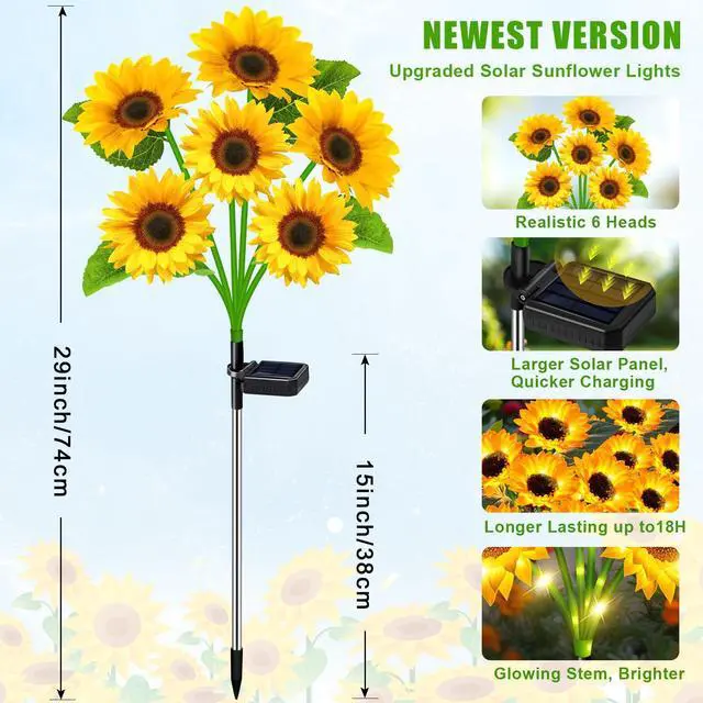 Alt view image 5 of 7 - Solar Lights Outdoor Garden Decor 4 Pack, 24 Sunflower, Waterproof | 24 Sunflower Solar Lights Outdoor Decor for Garden, Yard, Patio, Lawn, Pathway and Flower Beds, Gifts for Women Mom Grandma