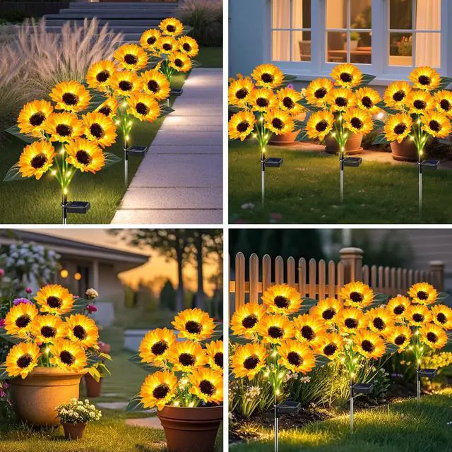 Alt view image 6 of 7 - Solar Lights Outdoor Garden Decor 4 Pack, 24 Sunflower, Waterproof | 24 Sunflower Solar Lights Outdoor Decor for Garden, Yard, Patio, Lawn, Pathway and Flower Beds, Gifts for Women Mom Grandma