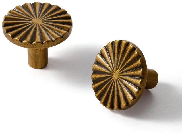 Main image of 10 Pack Antique Brass Cabinet Knobs Vintage Flat Drawer Pulls Kitchen Cupboard Bathroom Dresser Cabinet Hardware Handles Zinc Alloy