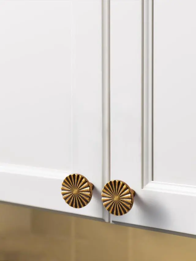 Alt view image 2 of 7 - 10 Pack Antique Brass Cabinet Knobs Vintage Flat Drawer Pulls Kitchen Cupboard Bathroom Dresser Cabinet Hardware Handles Zinc Alloy