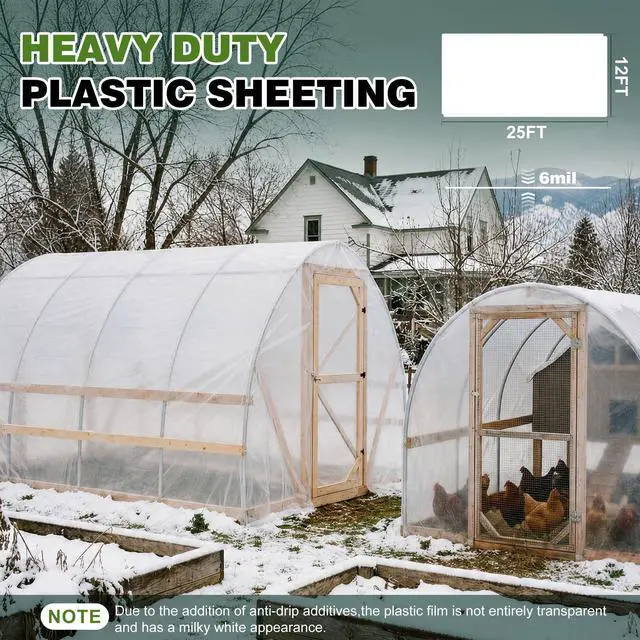 Alt view image 3 of 7 - 6 Mil Plastic Sheeting, 12x25 FT, Greenhouse Plastic,Heavy Duty | UV Resistant, Tear-Resistant,Waterproof, For Farm,Gardening,Livestock,Construction,Painting,Floor Protection