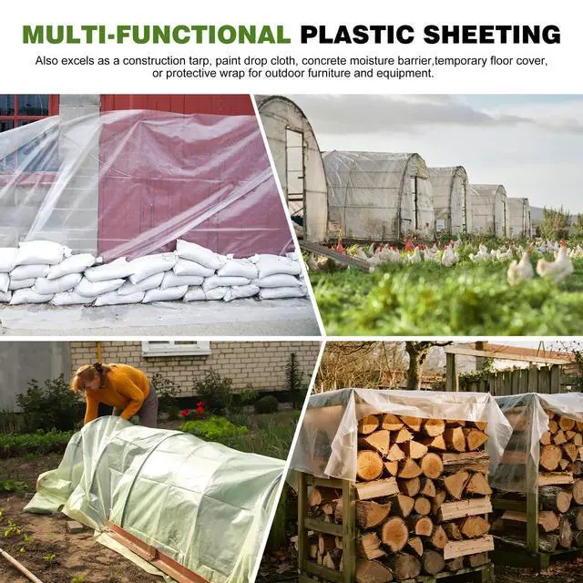 Alt view image 7 of 7 - 6 Mil Plastic Sheeting, 12x25 FT, Greenhouse Plastic,Heavy Duty | UV Resistant, Tear-Resistant,Waterproof, For Farm,Gardening,Livestock,Construction,Painting,Floor Protection