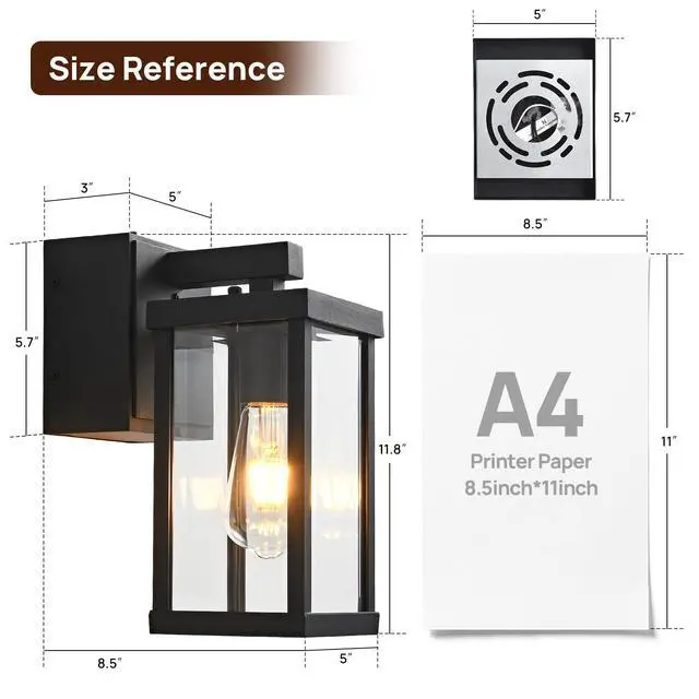 Alt view image 6 of 7 - Porch Lights with GFCI Outlets Dusk to Dawn Outdoor Wall Lights Waterproof Exterior Lighting Fixtures Modern Outside Lights Wall Mount for House Patio Garage,Black,11.8''H,1PC
