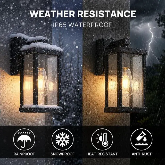 Alt view image 7 of 7 - Porch Lights with GFCI Outlets Dusk to Dawn Outdoor Wall Lights Waterproof Exterior Lighting Fixtures Modern Outside Lights Wall Mount for House Patio Garage,Black,11.8''H,1PC
