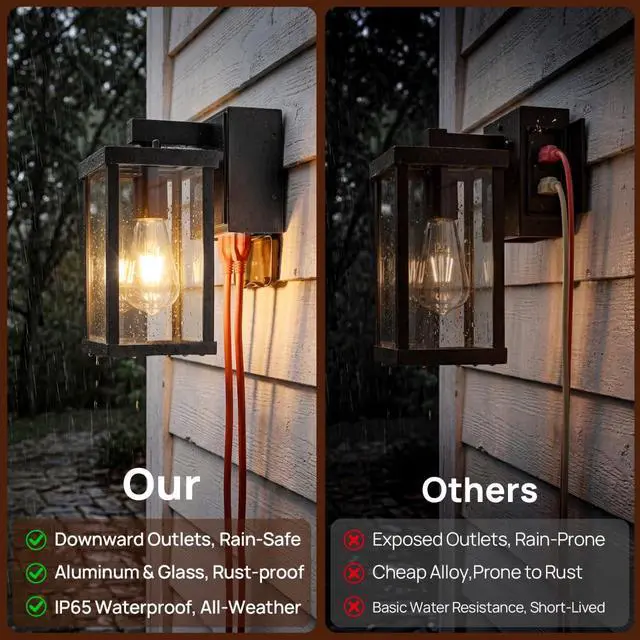 Alt view image 5 of 7 - Porch Lights with GFCI Outlets Dusk to Dawn Outdoor Wall Lights Waterproof Exterior Lighting Fixtures Modern Outside Lights Wall Mount for House Patio Garage,Black,11.8''H,1PC