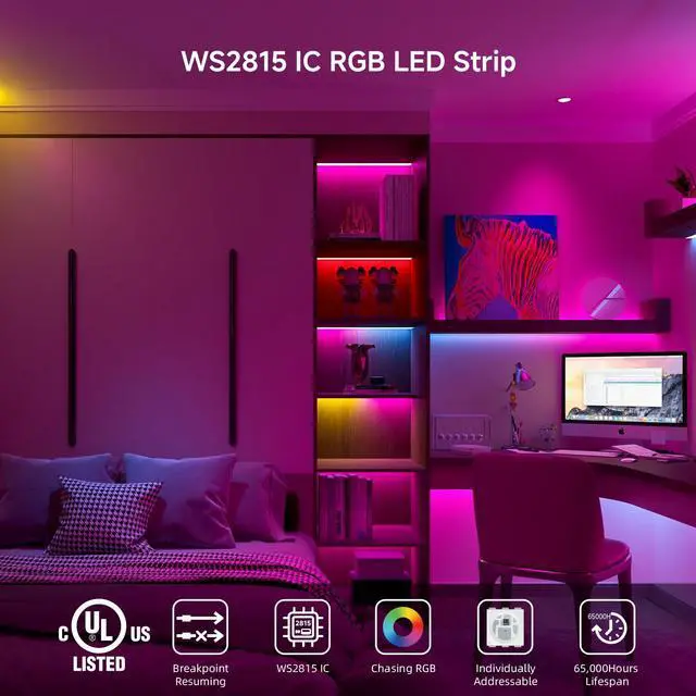 Alt view image 5 of 7 - WS2815 (Upgraded WS2812B) LED Strip Light,UL Listed,16.4FT 300 LED/Pixels,Flexible Chasing RGB,Dual Signal Individually Addressable,5050SMD,3M Tape,DC12V IP30(No Adapter or Controller)