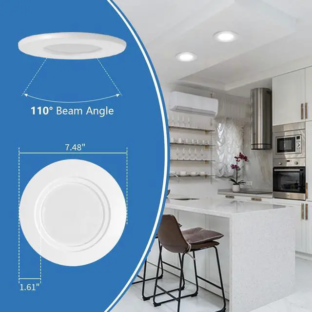 Alt view image 2 of 7 - 5/6" LED Retrofit Recessed Lighting, Adjustable Can Light Downlight | 800LM 5000K Daylight,Adjustable Height Design, Dimmable,E26 Base, Flat Trim, Can Light Replacement In Indoor,4Pack