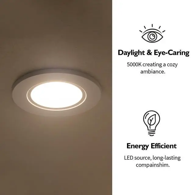 Alt view image 3 of 7 - 5/6" LED Retrofit Recessed Lighting, Adjustable Can Light Downlight | 800LM 5000K Daylight,Adjustable Height Design, Dimmable,E26 Base, Flat Trim, Can Light Replacement In Indoor,4Pack