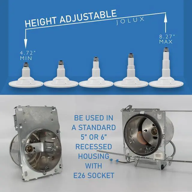 Alt view image 5 of 7 - 5/6" LED Retrofit Recessed Lighting, Adjustable Can Light Downlight | 800LM 5000K Daylight,Adjustable Height Design, Dimmable,E26 Base, Flat Trim, Can Light Replacement In Indoor,4Pack