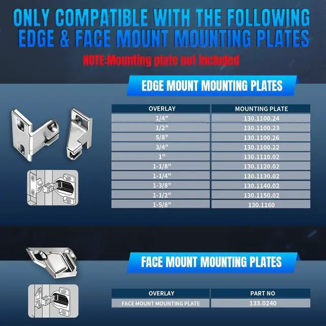 Alt view image 4 of 7 - 8 PCS Replacement for 30.310-11.02 Blum Cabinet Hinges, Self Quick Closing 110 & 120 Degree Screw On, 33.3600 Compact 31 & 33 Hinge (Mounting Plate Not Included) Include Wood Screws