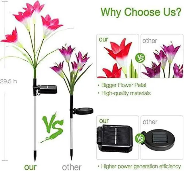 Alt view image 2 of 7 - Solar Lights Outdoor - Lily Flower Solar Garden Lights, 4 Pack Lights Outdoor Waterproof Multicolor Changing LED Flower with Bigger Lily for Patio Yard Pathway Balcony Outdoor Décor