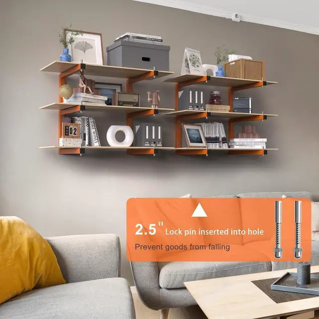 Alt view image 5 of 7 - Lumber Rack Wall-Mounted Lumber Storage Rack, Heavy Duty Wood Storage Racks with 6-Level System, 1320 LB Sturdy Garage Wood Organizer, Orange Lumber Metal Racks for Indoor and Outdoor (4 Pack)