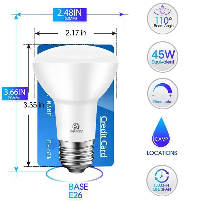Alt view image 2 of 7 - Energetic BR20 LED Bulb R20 Dimmable 5000K Daylight 45W Equivalent to 6.5W, Recessed Can Light Bulbs, Kitchen Ceiling Lights, E26 500 Lumen LED Flood Light Bulbs, Indoor UL Listed (Pack of 10)