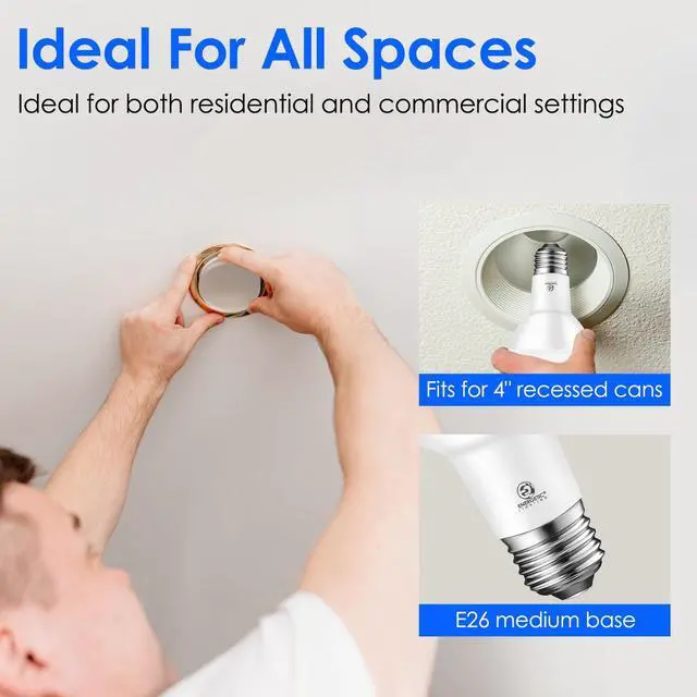 Alt view image 4 of 7 - Energetic BR20 LED Bulb R20 Dimmable 5000K Daylight 45W Equivalent to 6.5W, Recessed Can Light Bulbs, Kitchen Ceiling Lights, E26 500 Lumen LED Flood Light Bulbs, Indoor UL Listed (Pack of 10)