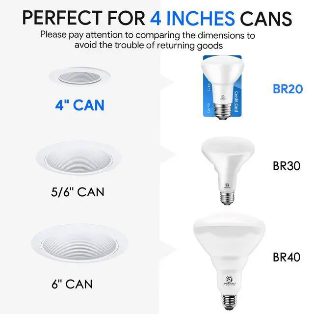 Alt view image 3 of 7 - Energetic BR20 LED Bulb R20 Dimmable 5000K Daylight 45W Equivalent to 6.5W, Recessed Can Light Bulbs, Kitchen Ceiling Lights, E26 500 Lumen LED Flood Light Bulbs, Indoor UL Listed (Pack of 10)