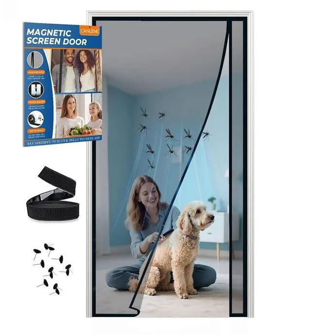 Main image of Magnetic Screen Door Left Right Side Opening Polyethylene Terephthalate Mesh Greater Than Fiberglass and Polyester Easy Install