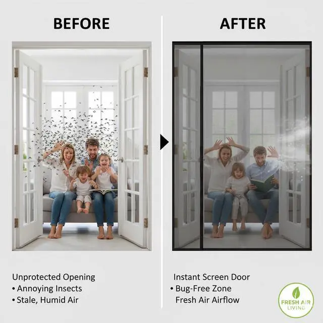 Alt view image 5 of 7 - Magnetic Screen Door Left Right Side Opening Polyethylene Terephthalate Mesh Greater Than Fiberglass and Polyester Easy Install