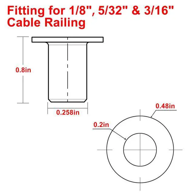 Alt view image 2 of 7 - 120 Pack Stainless Steel Protector Sleeves for 1/8" 5/32" or 3/16" Deck Cable Railing, for Wood/Composite Posts, T316 Marine Grade