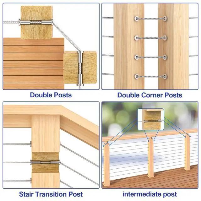 Alt view image 3 of 7 - 120 Pack Stainless Steel Protector Sleeves for 1/8" 5/32" or 3/16" Deck Cable Railing, for Wood/Composite Posts, T316 Marine Grade