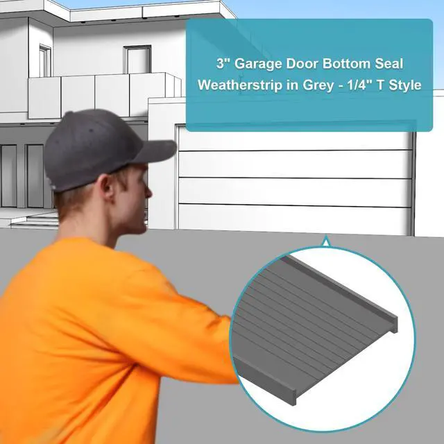 Alt view image 7 of 7 - 3" Garage Door Bottom Seal Weatherstrip in Grey - 1/4" T Style - All Widths(16' Wide Door)