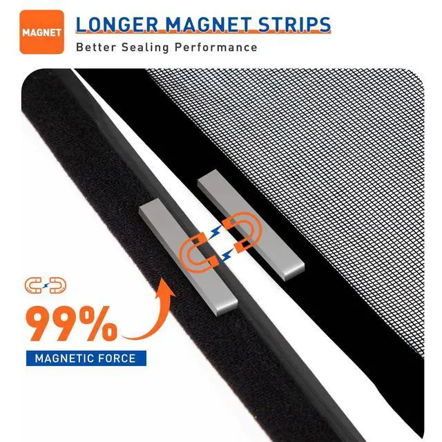 Alt view image 3 of 6 - Magnetic Screen Door Side Opening Fit Door Size 36 x 80 Inches | Actual Mesh Size 38" x 81", Reinforced Polyester Door Screen Magnetic Closure for Front, Back, Patio, Sliding Door, Black