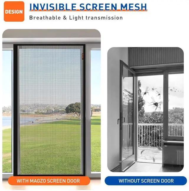 Alt view image 4 of 6 - Magnetic Screen Door Side Opening Fit Door Size 36 x 80 Inches | Actual Mesh Size 38" x 81", Reinforced Polyester Door Screen Magnetic Closure for Front, Back, Patio, Sliding Door, Black