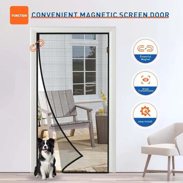 Alt view image 6 of 6 - Magnetic Screen Door Side Opening Fit Door Size 36 x 80 Inches | Actual Mesh Size 38" x 81", Reinforced Polyester Door Screen Magnetic Closure for Front, Back, Patio, Sliding Door, Black
