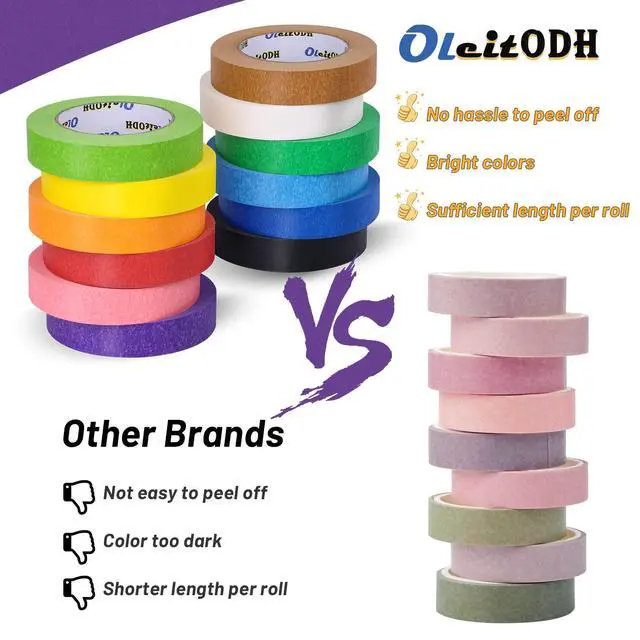 Alt view image 3 of 7 - 12 Rolls Colored Masking Tape-1 inch x 660 Yards Painters Tape, Rainbow Colors Rolls Bulk Colorful Paper Marking Tape Decorative Arts Crafts Labeling DIY Home Office Supplies
