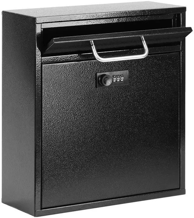 Main image of Wall Mount Mailbox for Outside, Combination Lock, Large, Black | Sturdy Steel, Anti-theft Large Drop Box, Ideal for Home, Office, School Daily Mail/Key/Cash Storage, 12H" x 10.5L" x 4.6W"