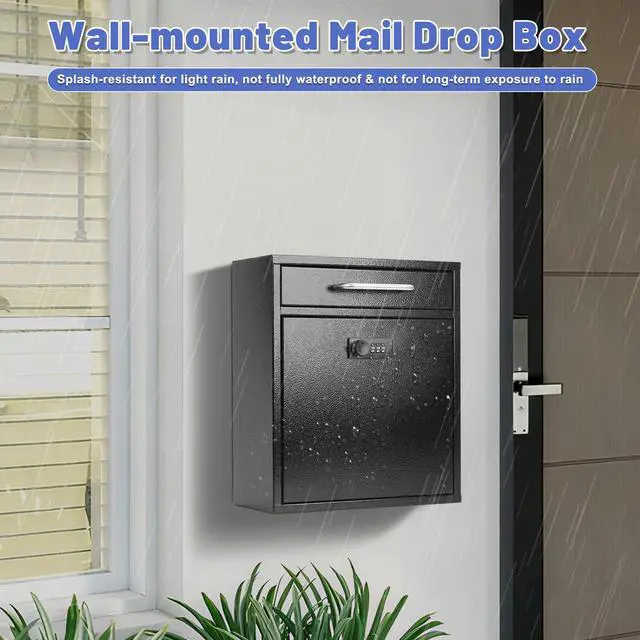 Alt view image 5 of 7 - Wall Mount Mailbox for Outside, Combination Lock, Large, Black | Sturdy Steel, Anti-theft Large Drop Box, Ideal for Home, Office, School Daily Mail/Key/Cash Storage, 12H" x 10.5L" x 4.6W"