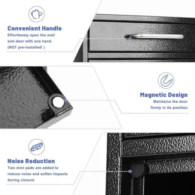Alt view image 7 of 7 - Wall Mount Mailbox for Outside, Combination Lock, Large, Black | Sturdy Steel, Anti-theft Large Drop Box, Ideal for Home, Office, School Daily Mail/Key/Cash Storage, 12H" x 10.5L" x 4.6W"
