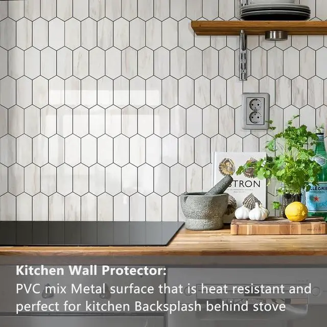 Alt view image 2 of 7 - Long Hexagon Peel and Stick Backsplash Tile - 10 Sheets Stick on Backsplash for Kitchen and Bathroom 12.4 x 12 Inch Glossy Wood Grain PVC Self Adhesive Mosaic Wall Tiles