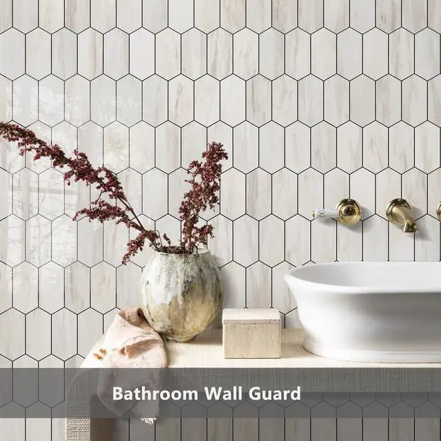 Alt view image 4 of 7 - Long Hexagon Peel and Stick Backsplash Tile - 10 Sheets Stick on Backsplash for Kitchen and Bathroom 12.4 x 12 Inch Glossy Wood Grain PVC Self Adhesive Mosaic Wall Tiles