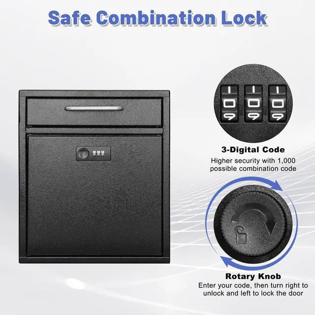 Alt view image 4 of 7 - Wall Mount Mailbox for Outside, Combination Lock, Large, Black | Sturdy Steel, Anti-theft Large Drop Box, Ideal for Home, Office, School Daily Mail/Key/Cash Storage, 12H" x 10.5L" x 4.6W"