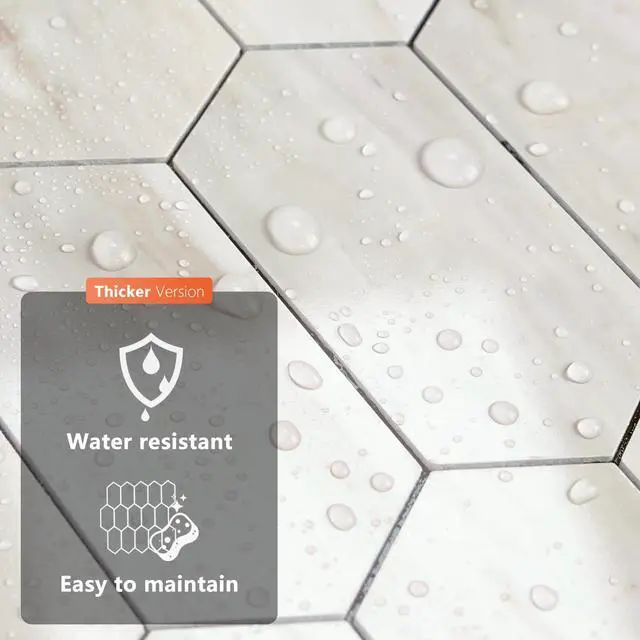 Alt view image 7 of 7 - Long Hexagon Peel and Stick Backsplash Tile - 10 Sheets Stick on Backsplash for Kitchen and Bathroom 12.4 x 12 Inch Glossy Wood Grain PVC Self Adhesive Mosaic Wall Tiles