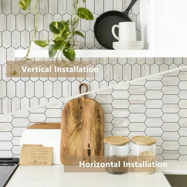Alt view image 6 of 7 - Long Hexagon Peel and Stick Backsplash Tile - 10 Sheets Stick on Backsplash for Kitchen and Bathroom 12.4 x 12 Inch Glossy Wood Grain PVC Self Adhesive Mosaic Wall Tiles