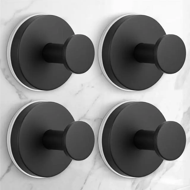 Main image of Large Suction Cup Hooks for Shower,Heavy Duty 15lbs Shower Hooks for Inside Shower,No-Drill Removable Towel Hooks for Bathroom,4 Packs(Matte Black)
