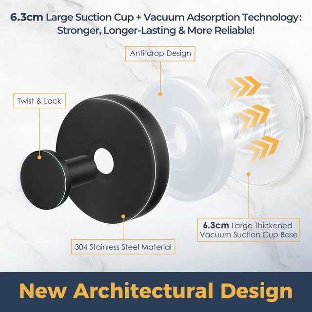 Alt view image 3 of 6 - Large Suction Cup Hooks for Shower,Heavy Duty 15lbs Shower Hooks for Inside Shower,No-Drill Removable Towel Hooks for Bathroom,4 Packs(Matte Black)