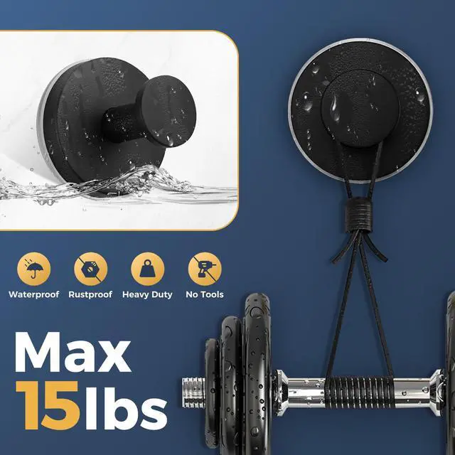Alt view image 4 of 6 - Large Suction Cup Hooks for Shower,Heavy Duty 15lbs Shower Hooks for Inside Shower,No-Drill Removable Towel Hooks for Bathroom,4 Packs(Matte Black)