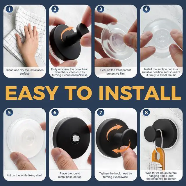 Alt view image 5 of 6 - Large Suction Cup Hooks for Shower,Heavy Duty 15lbs Shower Hooks for Inside Shower,No-Drill Removable Towel Hooks for Bathroom,4 Packs(Matte Black)
