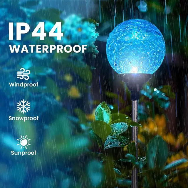 Alt view image 3 of 6 - Solar Garden Lights 6 Pack, Solar Lights Outdoor Decorative | Outdoor Solar Lights for Yard Decorations Waterproof, Multi-Colored Changing Garden Globe Cracked Glass Ball with LED Lights
