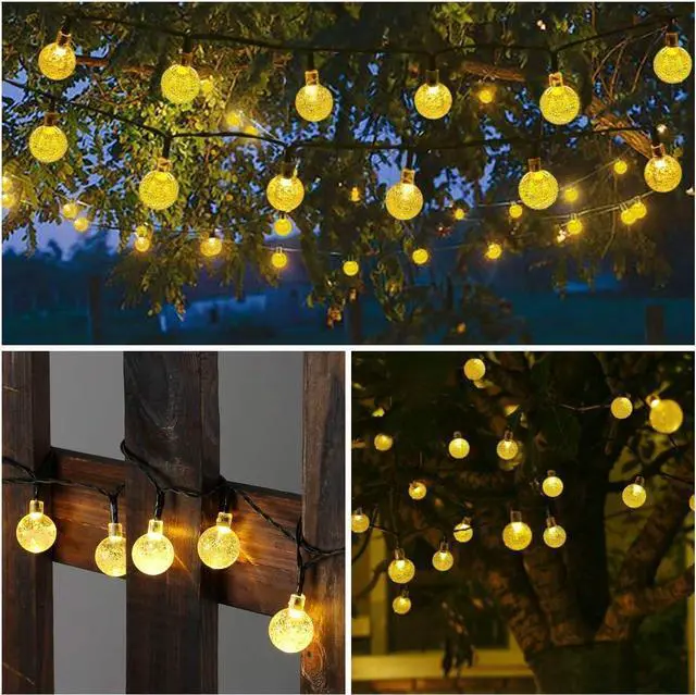 Alt view image 2 of 7 - Solar String Lights Outdoorf, 56ft 100 LED Globe String Light | 8 Mode, Waterproof Crystall Ball Lights Solar Patio Lights for Garden, Lawn, Patio, Gazebo, Yard, Outdoor Decor - Warm White