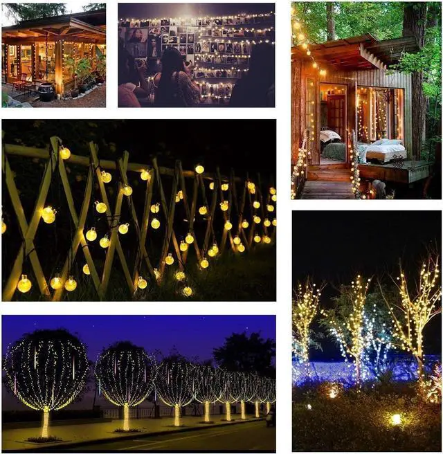Alt view image 5 of 7 - Solar String Lights Outdoorf, 56ft 100 LED Globe String Light | 8 Mode, Waterproof Crystall Ball Lights Solar Patio Lights for Garden, Lawn, Patio, Gazebo, Yard, Outdoor Decor - Warm White