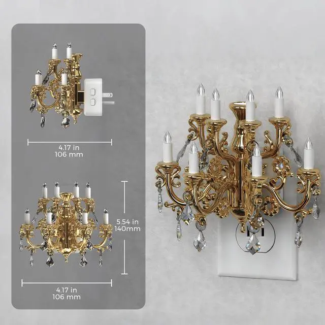 Alt view image 5 of 7 - Night Lights Plug into Wall,Crystal Chandelier Candle,Vintage | Nightlight with Dusk to Dawn Sensor,Brightness Adjustable,3000K Soft White,Rotatable Night Light Plug in,Home Decor,Bathroom