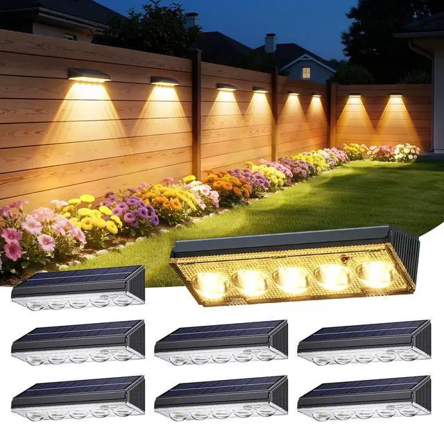 Main image of Solar Fence Lights Outdoor Waterproof, 8 Pack Warm White & 9 Fixed Colors & Color Changing Fence Lights Solar Powered, Solar Lights Outdoor Fence for Outside Backyard Railing Patio Wall Deck