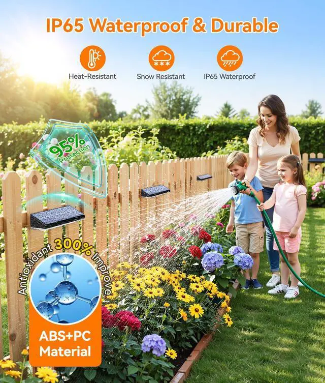 Alt view image 4 of 7 - Solar Fence Lights Outdoor Waterproof, 8 Pack Warm White & 9 Fixed Colors & Color Changing Fence Lights Solar Powered, Solar Lights Outdoor Fence for Outside Backyard Railing Patio Wall Deck