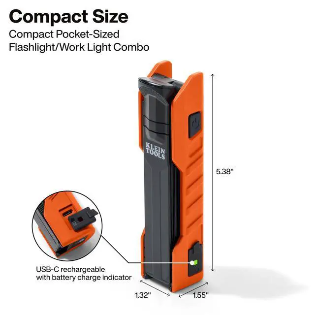 Alt view image 7 of 7 - 56073 Foldable Handheld Work Light, 500-Lumen LED with 180-Degree Pivot and 270-Degree Rotation, USB-C Rechargeable Flashlight with Built-In Spotlight, Magnetic Base, IP54-Rated
