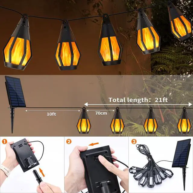 Alt view image 3 of 7 - Solar String Lights for Outside, 21Ft Solar Patio Light with 10 Flickering | Flame Light Bulbs, Waterproof Orange Halloween Lights for Garden Yard Patio Gazebo Bistro Cafe Party Halloween Decorations