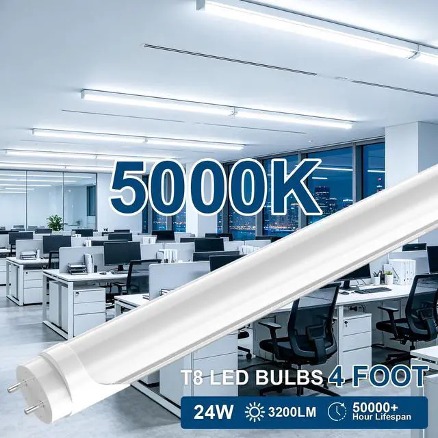 Alt view image 2 of 7 - T8 4FT LED Light Bulbs, 24W 3200LM 5000K Frosted Type A+B, 4 Pack | T8 LED Bulbs 4 Foot Type A+B, F32T8/F40T12 Replacement for Garage, Workshop, Office Fixtures, Single or Double End Powered
