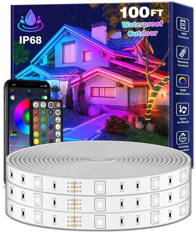 Main image of 100Ft Outdoor Waterproof LED Strip Lights,Music Sync RGB IP65 Led Lights with App Control and Remote,Color Changing Waterproof Led Rope Lights for Outdoor,Balcony,Roof,Garden,Stairs Party